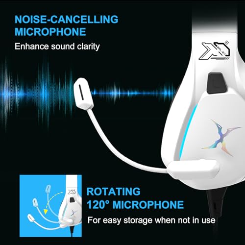 FOXXRAY BAL-67 Gaming Headset for PC, PS4, PS5, Xbox, Surround Sound, Wired Headphone with Noise Canceling Microphone, 50MM Dynamic Drivers, 3.5mm Audio Jack, Breathable Mesh Ear Cushions - White