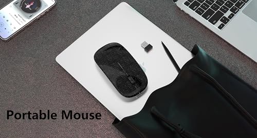 WREANU Wireless Bluetooth Mouse Rechargeable Laptop Mice Silent Slim Use(Bluetooth5.2 and Portable 2.4GHz USB Receiver)Dual Mode Computer Mouse for Laptop/iPad/Tablet/Apple/Computer/Mac(Bright Black) - color: Bright Black