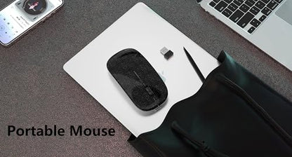 WREANU Wireless Bluetooth Mouse Rechargeable Laptop Mice Silent Slim Use(Bluetooth5.2 and Portable 2.4GHz USB Receiver)Dual Mode Computer Mouse for Laptop/iPad/Tablet/Apple/Computer/Mac(Bright Black) - color: Bright Black