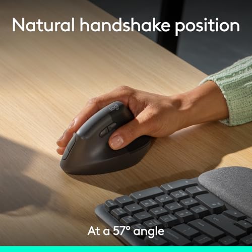 Logitech Wave Keys & Lift Vertical Mouse - Ergonomic Wireless Keyboard and Mouse Combo - with Cushioned Palm Rest, Easy-Switch, Bluetooth, for Multi-OS, Windows/Mac - Graphite - color: Graphite, style: Right-Handed