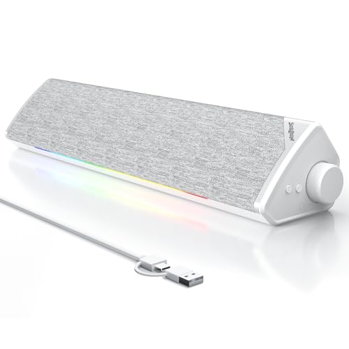 SOULION USB-Powered Wired Bluetooth Computer Speakers for PC Desktop | USB Plug & Play, 5 Dynamic RGB LED Lights Modes, for Desktop, Laptop, Office, Work, Music & Gaming - color: White