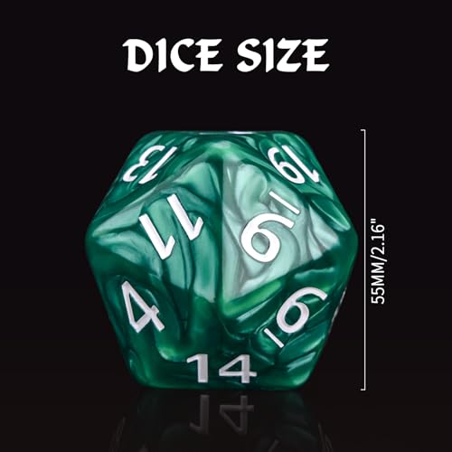 20 Sided DND Dice,D20 Giant Polyhedral Dice,55mm Titan Large Pearl Color D20 Dice,20 Sided Cube D&D Dice Set for Dungeons and Dragons, RPG, MTG Table Games(Green-Pearl Series) - color: D-20 Green