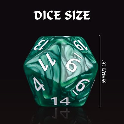20 Sided DND Dice,D20 Giant Polyhedral Dice,55mm Titan Large Pearl Color D20 Dice,20 Sided Cube D&D Dice Set for Dungeons and Dragons, RPG, MTG Table Games(Green-Pearl Series) - color: D-20 Green