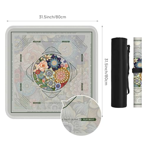 Deyimmei Neoprene Mahjong Mat for Table 31.5"x31.5" - Non-Slip, Noise Reduction Cover with Storage Pockets, American Rules & Crease-Free Rolled Shipping (Vibrant Blooms)