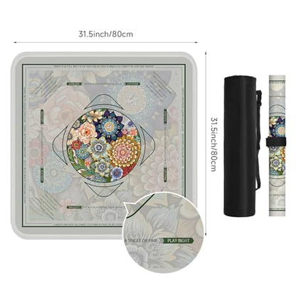 Deyimmei Neoprene Mahjong Mat for Table 31.5"x31.5" - Non-Slip, Noise Reduction Cover with Storage Pockets, American Rules & Crease-Free Rolled Shipping (Vibrant Blooms)