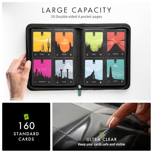 Vault X 4 Pocket Zip Trading Card Binder 160 Cards Exo-Tec (Green) | Holds 160 standard-size TCG cards in 20 side-loading 4-pocket pages. Padded, water-resistant Exo-Tec cover. - color: Green