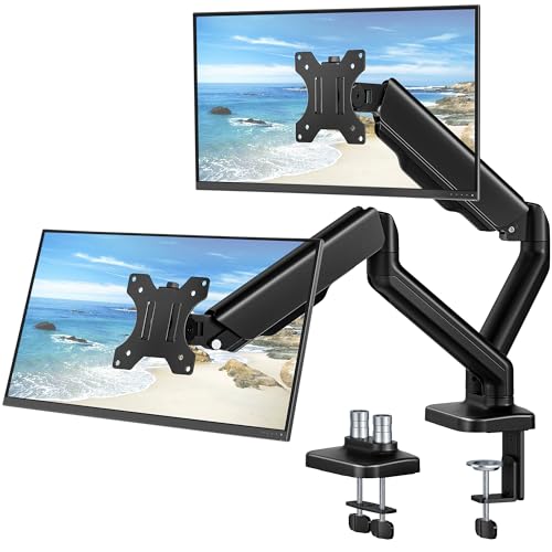monTEK Dual Monitor Arm for 17-32" Flat/Curved Screen up to 19.8 lbs | Mechanical spring, full motion dual monitor mount, height adjustable, alloy steel, easy assembly, clamp/grommet, VESA 75/100 - size: Dual Arm