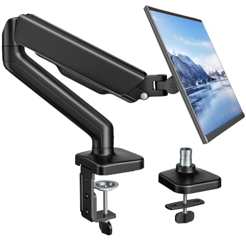 monTEK Single Monitor Arm for 17-32" Flat/Curved Screen up to 19.8 lbs | Mechanical Spring Monitor Arm, Full Motion, Height Adjustable, Alloy Steel, Easy Assembly, Clamp/Grommet, VESA 75/100mm - size: Single Arm