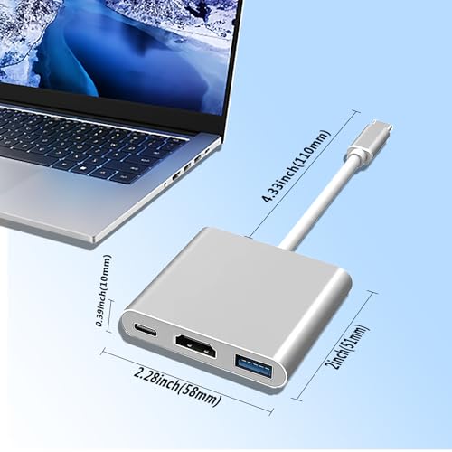 3-in-1 USB-C to HDMI Hub, USB C Adapter to Usb3.0 4K Ultra HD,5.0Gbps High-Speed Data Transfer, 100W PD Charging Docking Station| Compatible with USB Keyboards, mice, Projector, Monitor, Laptop