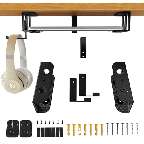 BYMECOST Under Desk Laptop Mount, Metal Under Desk Storage Holder, Black | for Devices Up to 1.37" Thick with hook, MacBook, Mini, Keyboard, Router, with Anti-Scratch Silicone - color: Black, size: 2.1" with hook