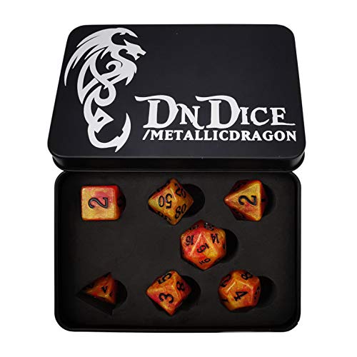 Bescon Magical Stone Dice Set Series, 7pcs Polyhedral RPG Dice Set Aura Stone, Black Tinbox Packing - color: Aura Stone in Tinbox