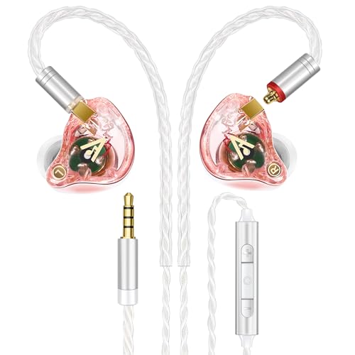 Vibes 202M Wired Earbuds - HiFi in Ear Monitor Headphones - Noise Isolating Ear Buds w/ Mic - Clear Sound, Deep Bass & Comfort-Fit Gaming Earphones - MMCX to 3.5mm & Silver Plated Cord, Carrying Case - color: 4-Pink, style: 2) 3.5mm & Mic