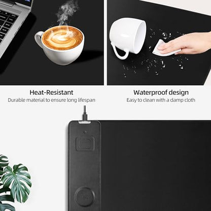 Magnetic Wireless Charging Mouse Pad, 31.5"x15.8" XXL Desk Mat | Large Ultra-Smooth Surface, Non-Slip Rubber Base, Waterproof Computer Keyboard Mat for Office and Home, Black - color: Black - 31.5"x15.7"