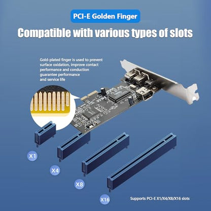 PCIe Firewire 400 Card,IEEE 1394a PCI Express 4 Ports PCIe Card (3 X 6 Pin and 1 X 4 Pin),Firewire 400 Adapter for Windows 7/8/10/11/Mac Os/Xp/2000/2003/ Vista/Dos,Linux(PCIE-IEEE 1394A)