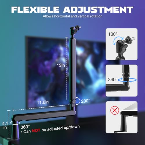 FIFINE Microphone Boom Arm, Low Profile Adjustable Stick Microphone Arm Stand with Desk Mount Clamp, Screw Adapter, Cable Management, for Podcast Streaming Gaming Studio-BM88 | Adjustable Stick Stand, Desk Mount Clamp, Cable Management, Screw Adapter, for