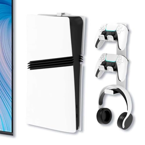 Wall Mount for PS5/PS5 Slim/PS5 Pro Console-, Sturdy Metal Bracket Compatible with All PlayStation 5 Models(Digital and Disc),+1Controller Headphone Holder, Sturdy and Not Fall Off,White - color: White