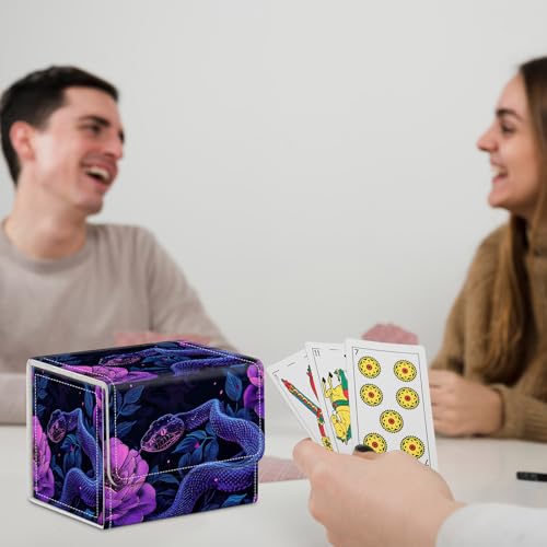 for MTG Commander Deck Box,Card Deck Box for Trading Yugioh MTG,Fits 100 Double Sleeved Cards,PU Leather Strong Magnet Case for Magic Commander TCG CCG,Purple Snake Flower - color: Purple Snake Flower