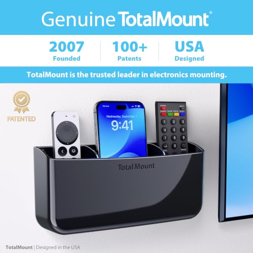 TotalMount Drop-Free Remote Holder – Removable Adhesive Strips – XL Black | Designed in the USA – Simply Put the Remotes In – No Tricky Magnet Alignment Needed (Holds 3 or 4 Remote Controls) - color: Black