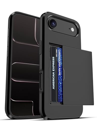 Jiunai for iPhone Air Case Wallet Card Holder Slide Door Portecitve, Black | Slide Door Pocket Holds 2 Cards, Credit Access Card IDs License, Dual Layer Protection, Men Women Teen, Commute Work School - color: Black, size: for iPhone Air 6.5''