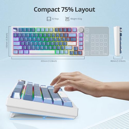 Guffercty kred 75% Percent Blue Keyboard Gasket Mount with Knob, Hot-swappable RGB Wired Mechanical Gaming Keyboard Programmable for Mac/Win (82 Sea Fog Blue) - color: GASKET 82 Sea Fog Blue