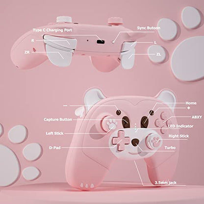 Mytrix Cute Wireless Controller, Pro Controller Wireless Gamepad Bundle with Breathing Light, Macro, Headphone Jack, Turbo-Pink Berry - color: Pink Berry