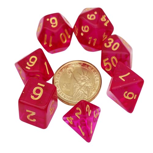 DND Dice Set -7 Polyhedral Dices Suitable for Dungeons&Dragons RPG, MTG Role Playing Table Games - Premium Quality, Durable, and Precision Balanced (Transparent Rose Red) - color: Transparent Rose Red
