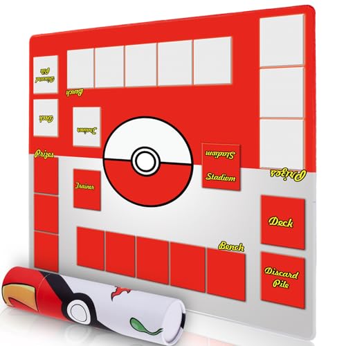 Biouai Playmat for Trading Card Game - Stitched Play Mat with Tube for Card Gameplay with Zones, 2 Player Trainer Game Playing Mats (Red-1) - color: Red-1