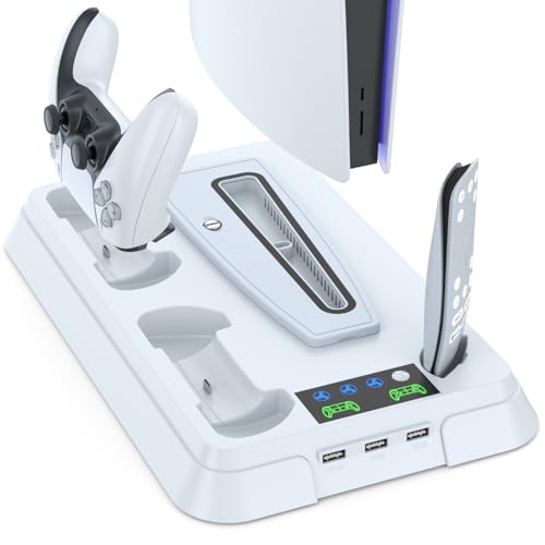 Lictin Cooling Station and Console Stand for PS5/Pro/Slim, Controller Charging Station for PlayStation 5 Console, PS 5 Stand with Controller Charger for Disc & Digital, PS5 Holder with Cooling Fan