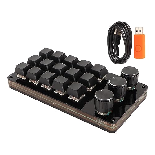 15 Key Programmable Macro Keyboard, Hot Swappable Blue Switch One Handed Mechanical Keypad with 3 Knobs, for Graphic Design