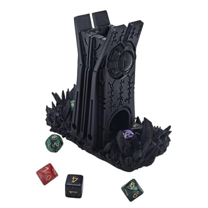 Retro Planet Dice Tower DND Dice Rolling Tower Dice Tower Dungeons and Dragons Dice Jail D&D Accessories (Random 7PCS D20 Dice Set Included) Black - color: Black