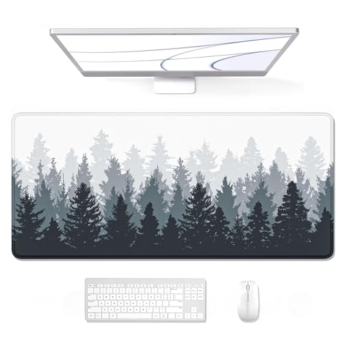 Auhoahsil Desk Mouse Pad, Oversized Forest Desk Mat 35.4 x 15.7 Inch, Extended Long Gaming Mousepad Non-Slip Rubber Base Stitched Edges XXL Ultra Large Thin Full Desk Pad for PC Laptop Gaming Work - color: 01 Misty Forest, size: 35.5L x 15.7W inches