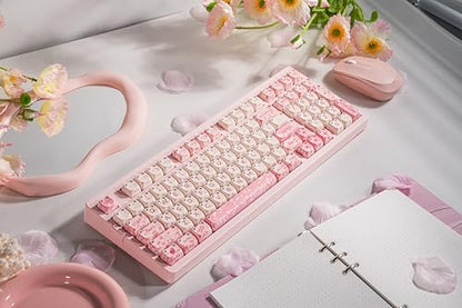 ZORNHER ZH980 Cat Mechanical Keyboard,95% Pink Creamy Keyboard with Number Pad,Cute Kawaii Mao Glowing Kitty Ear Keycaps,Creamy Sounding Linear Switches,Hot-Swappable,RGB Backlit - color: Sakura Paws, size: Creamy Switch