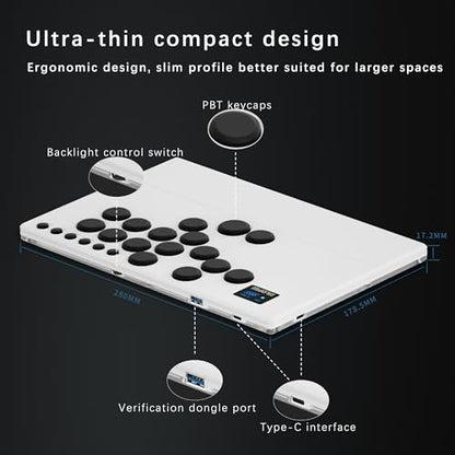 NLOFIN Leverless Arcade Stick 16Keys All-Button Leverless Controller,Silver | Custom RGB Arcade Fighting Stick,for PS4/PS5/PC/Switch/Steam, Aluminum Controller,Supports Hot-Swap&SOCD - color: Silver