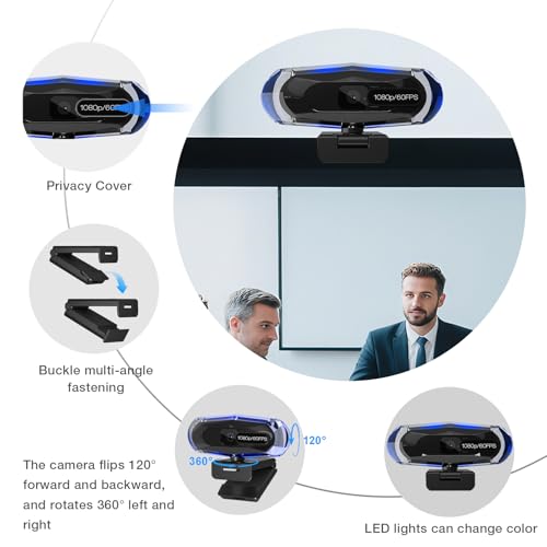1080P 60FPS Streaming Webcam with Autofocus, Microphone, RGB Light and Tripod, USB Camera for PC/Mac, Plug and Play for Zoom, Skype, YouTube, Online Meetings - style: 1080P+60FPS