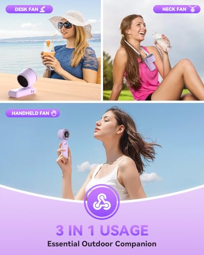 PlayHot Portable Handheld Turbo Fan, Travel Essentials, Gifts for Women/Men | 5-Speed, Up to 12H, 10m/s Airflow, USB-C Rechargeable, LED Display, 3-in-1 Foldable Personal Fan for Cruise, Beach, Vacation - color: Purple