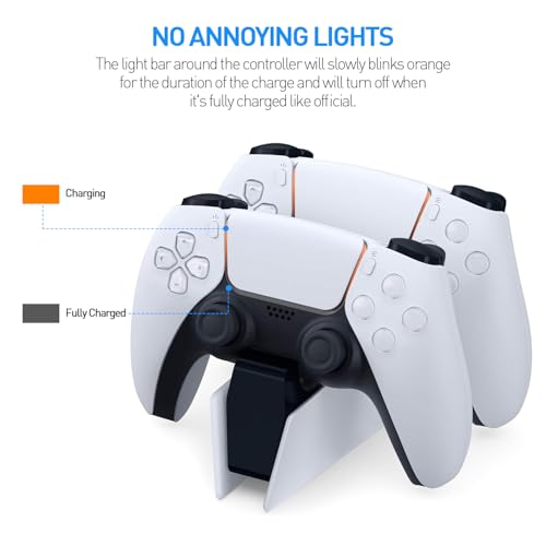 PS5 Controller Charger - Charge 2 Controllers to 90% in 50 Mins - No Annoying Lights - Click in Design Dual Fast Charging Stand Dock Station Holder Accessories for PlayStation DualSense Controller