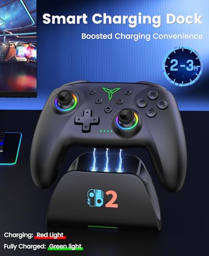 Spican Switch 2 Controller for Nintendo Switch 2/Switch/OLED/Lite, Wireless Switch Controller with Charging Dock, RGB Switch Pro Controller with Hall Effect, Macro, Turbo and Vibration, Black - color: Black