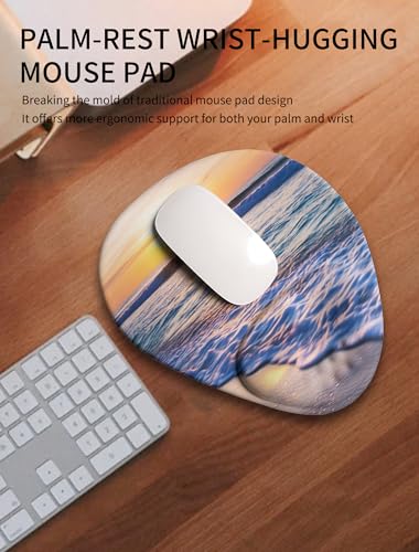 Palm-Rest and Wrist-Hugging Mouse Pad Wrist Rest, Ergonomic Wrist Support with Curve Fitting Cushioned Memory Foam for Carpal Tunnel Pain Relief, 9.9 x 8.3 Inch, Sunrise Beach - color: Sunrise Beach