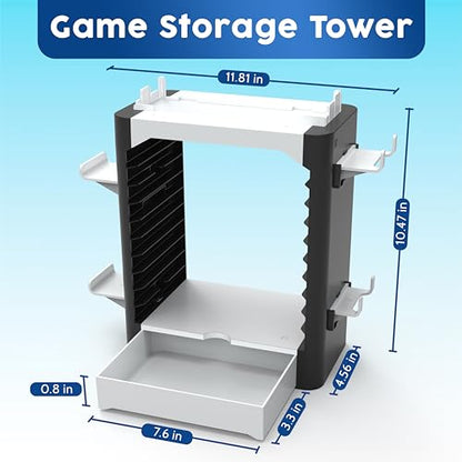 NS Compatible Nintendo Switch Games Holder, Nintendo Switch Stand - White | Holds up to 10 Game Case & 4 controllers Game Disk Rack, Switch Holder Stand for Gamers, Nintendo Switch Accessories - color: White