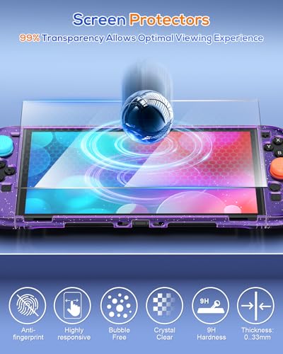 FYOUNG Protective Case for Nintendo Switch 2, Slim Hard Shell Accessories | Switch 2 Cute Case, Scratch&Shock Protection Cover with Screen Protector, 8 Thumb Grip(Translucent Purple, Switch 2 7.9inch) - color: Translucent Purple