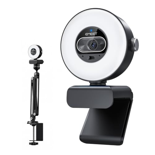 EMEET S600L 4K Webcam with Adjustable Desktop Overhead Stand, 4 Lighting Modes, Rainbow Effect, 1/2" Sensor, 0.2S PDAF, 2 Mics, Dial Control, 4K Webcam with Tripod for OBS/Twitch/YouTube/Zoom/PC/Mac - style: S600L 1/2" Sensor with Tripod