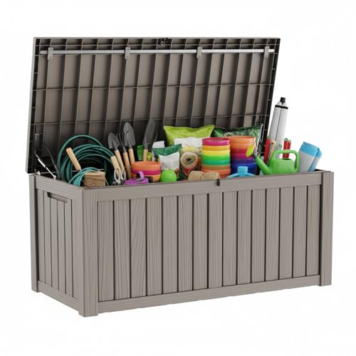 LAUSAINT HOME 230 Gallon Resin Deck Box, Package Delivery Box with Lockable Lid, Waterproof Outdoor Storage Box For Garden Tools, Patio Cushions(230 Gallon,Grey) - color: Grey, size: 230 Gallon