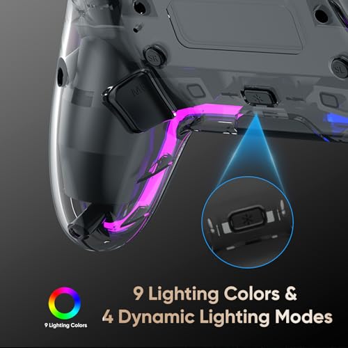 BETMI Wireless Controller for PS5, Pro/Slim/MAC/Steam Deck/PC (Transparent) | Hall Effect Joysticks,Dual Vibration, Marco/Turbo, 3.5mm Jack, 6-Axis Gyro, Mute, LED Gamepad with Speaker, L Blue R Pink - color: Transparent, L Blue R Pink