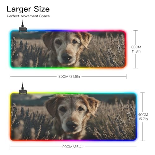 Lavender Dog Print RGB Mousepad Led Mouse Pad Large Gaming Keyboard Pad 15 Light Modes 35.4x15.7 in - size: 35.4×15.7 in