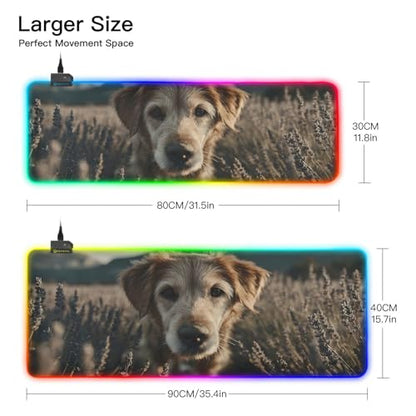 Lavender Dog Print RGB Mousepad Led Mouse Pad Large Gaming Keyboard Pad 15 Light Modes 35.4x15.7 in - size: 35.4×15.7 in