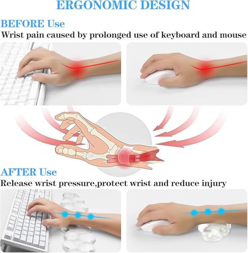 Gel Cloud Keyboard and Mouse Wrist Rest Set Cloud Silicone Clear Mouse Pad with Wrist Rest Extended Frosted Desk Mat Pad Acrylic Coaster Ergonomic Cute Wrist Pad for Computer Keyboard and Mouse 4PCS - color: 4pcs Clear Cloud White
