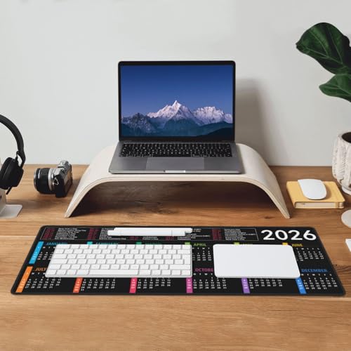 2026 Calendar Mouse Pad XL Extended Desk Mat, Computer Mousepad | Calendar With Holidays Non Slip Rubber, Base Stitched Edge, Gaming Pc Large Mice Pad 31.5 x 11.8 Inch - color: 2026 Calendar With Holidays