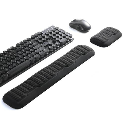 UnivoColors Full-Sized Keyboard & Mouse Wrist Rest Set-Ergonomic 3.0 Upgrade,Wave Curve Support,Comfortable Support & Fatigue Relief,Non-Slip Base,Perfect for Work & Gaming(Black) - color: Black, style: Full Size Keyboard + Mouse Wrist Pad Set