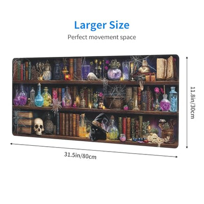 Bookshelf Gothic Gaming Mouse Pad Extended Large Mouse Mat 31.5 X 11.8 Inch Nonslip Rubber Base Long Desk Pad Stitched Edges Mousepad Mice Pad for Office Home Game - color: Bookshelf Gothic