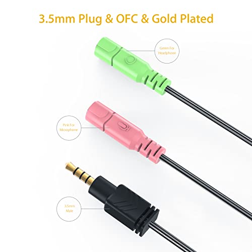 MillSO Headphone Mic Splitter [2 Pack] 3.5mm Headset Adapter 2 TRS Female to TRRS Male CTIA Stereo Audio Mic Jack Y Splitter for Dual-Plug Gaming Headset to Xbox, PS4, Phone, Laptop, PC - size: 2 Pack / 0.6 Feet